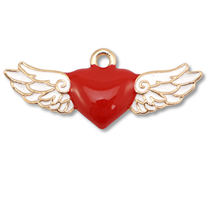 Metall Anh&auml;nger Enamel Herz mit Fl&uuml;gel Gold-red-white