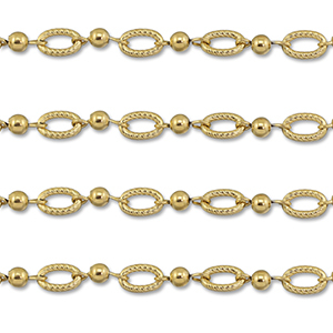 Stainless Steel - Rostfrei Stahl Schmuckzubeh&ouml;r Gliederkette Oval mit Kugel Gold