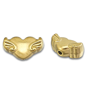 Stainless Steel - Rostfrei Stahl Perlen Hertz mit Fl&uuml;gel Gold