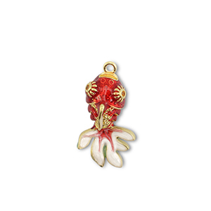 Eco-brass&reg; (nachaltiges Messing) Anh&auml;nger Fisch Gold-red-white