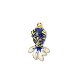 Eco-brass&reg; (nachaltiges Messing) Anh&auml;nger Fisch Gold-dark blue-white