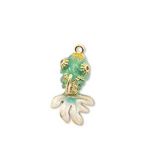 Eco-brass&reg; (nachaltiges Messing) Anh&auml;nger Fisch Gold-turquoise-white
