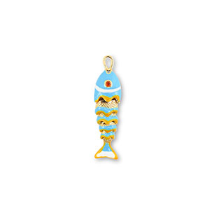 Brass TQ Metall Anh&auml;nger Fisch Gold-light blue-yellow-white