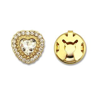 Eco-brass&reg; (nachaltiges Messing) Knopfabdeckung Zirkonia Herz Gold-crystal