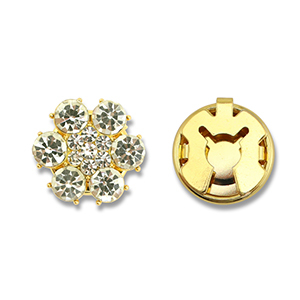 Eco-brass&reg; (nachaltiges Messing) Knopfabdeckung Zirkonia Blume Gold-crystal