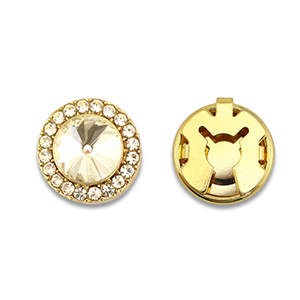 Eco-brass&reg; (nachaltiges Messing) Knopfabdeckung Zirkonia Rund Gold-crystal