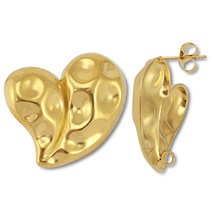 Stainless Steel - Rostfrei Stahl Schmuckzubeh&ouml;r Ohrringe / Ohrstecker Herz mit &Ouml;se Gold