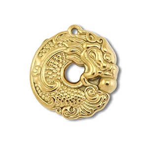 Stainless Steel - Rostfrei Stahl Anh&auml;nger Donut mit Drache Gold