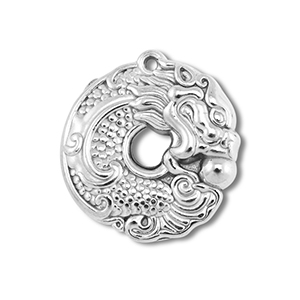 Stainless Steel - Rostfrei Stahl Anh&auml;nger Donut mit Drache Silver