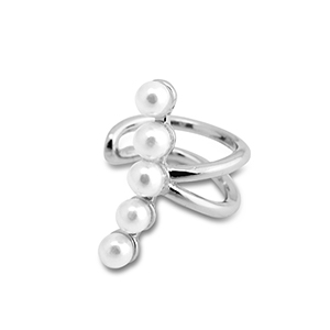 Ohrringe aus Stainless Steel - Rostfreiem Stahl Ear Cuff mit Imitation Perlen Silver-white