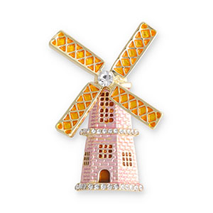 Broschen M&uuml;hle Gold-light pink-golden yellow-transparent