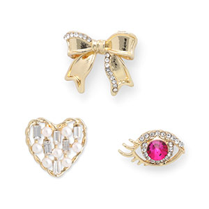 Anstecker Auge / Herz / Schleife Gold-dark pink-white