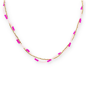 Ketten aus Stainless Steel - Rostfreiem Stahl Top Glas Facett Perlen Gold-light pink-fuchsia pink