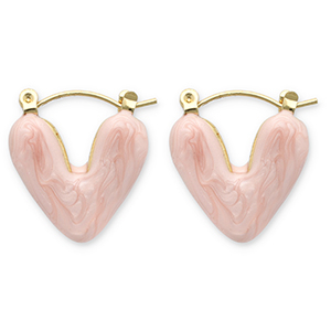 Ohrringe aus Stainless Steel - Rostfreiem Stahl Creolen Herz Gold-peach pink