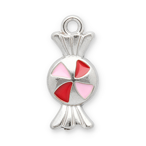 Stainless Steel - Rostfrei Stahl Anh&auml;nger Bonbon Silver-red-pink