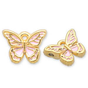 Stainless Steel - Rostfrei Stahl Anh&auml;nger Schmetterling Gold-light pink-white
