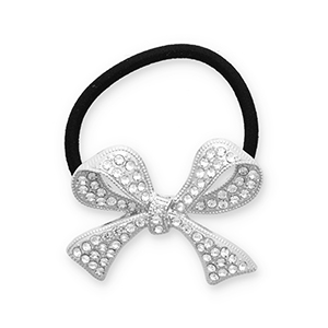 Haarschmuck Haargummi mit Metall Schleife mit Strass Silver-black-transparent