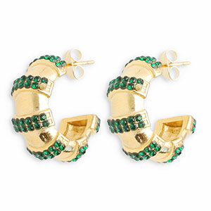 Ohrringe aus Stainless Steel - Rostfreiem Stahl Ohrstecker mit Strass Gold-dark green