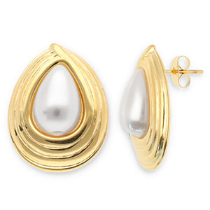Ohrringe aus Stainless Steel - Rostfreiem Stahl Ohrstecker Tropfenform Gold-white