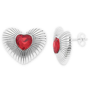 Ohrringe aus Stainless Steel - Rostfreiem Stahl Ohrstecker Herz Silver-red
