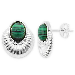 Ohrringe aus Stainless Steel - Rostfreiem Stahl Ohrstecker Oval Silver-dark green-black