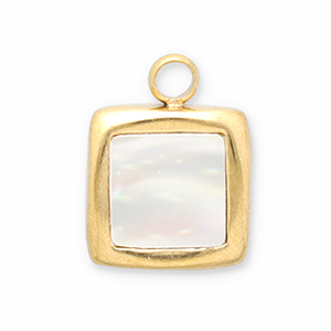 Stainless Steel - Rostfrei Stahl Anh&auml;nger Muschel Viereck Gold-white