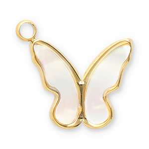 Stainless Steel - Rostfrei Stahl Anh&auml;nger Muschel Schmetterling Gold-white