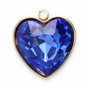 Stainless Steel - Rostfrei Stahl Anh&auml;nger Facet Herz Gold-dark blue