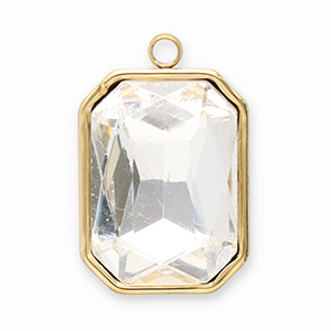Stainless Steel - Rostfrei Stahl Anh&auml;nger Facet Rechteck Gold-crystal