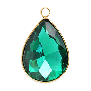 Stainless Steel - Rostfrei Stahl Anh&auml;nger Facet Tropfenform Gold-dark green