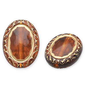 Acrylperlen Oval Cognac brown-gold