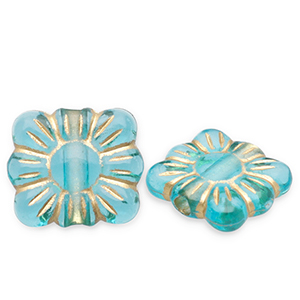 Acrylperlen Rechteck mit Blume Teal blue-gold