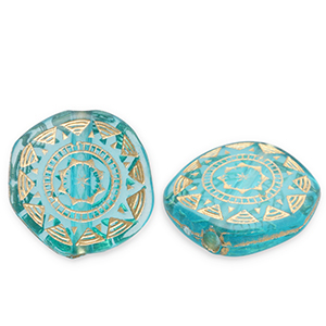 Acrylperlen Disc Irregular Teal blue-gold