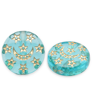 Acrylperlen Disc mit Mond und sterne Teal blue-gold