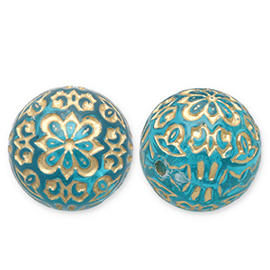 14 mm Acrylperlen Rund Teal blue-gold