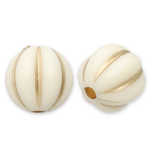 8 mm Acrylperlen Rund mit Linien Off white-gold