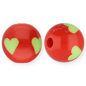 12 mm Acrylperlen mit Herz Red-light green