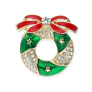 Broschen Weihnachtskranz Gold-red-green