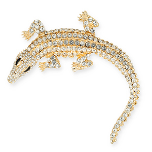 Statement Broschen Krokodil Gold-transparent-black