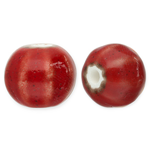 Perlen Keramik mit Streifen 12mm Dark red