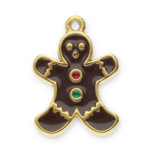 Stainless Steel - Rostfrei Stahl Anh&auml;nger Lebkuchenmann Gold-brown-red-green