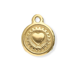 Stainless Steel - Rostfrei Stahl Anh&auml;nger Rund mit Herz Gold
