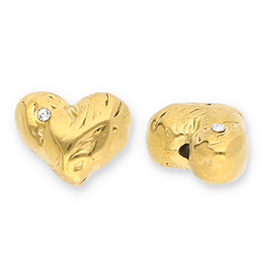 Stainless Steel - Rostfrei Stahl Perlen Herz mit Strass Gold-transparent