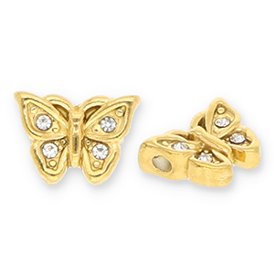 Stainless Steel - Rostfrei Stahl Perlen Schmetterling mit Strass Gold-transparent