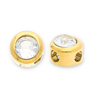 Stainless Steel - Rostfrei Stahl Perlen Rondellen mit Strass Gold-transparent