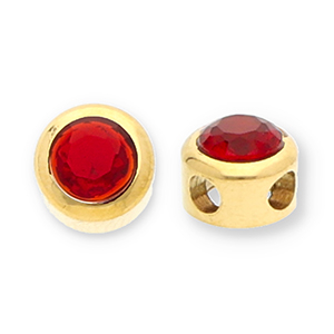 Stainless Steel - Rostfrei Stahl Perlen Rondellen mit Strass Gold-red