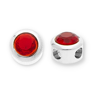 Stainless Steel - Rostfrei Stahl Perlen Rondellen mit Strass Silver-red