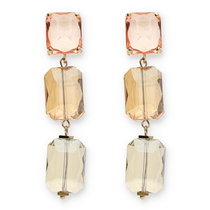 Ohrringe / Ohrstecker aus Kristallglas Rechteck Pink-amber orange-sand beige