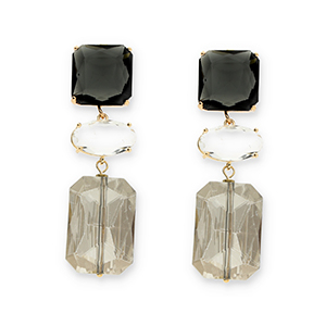 Ohrringe / Ohrstecker aus Kristallglas Viereck-Oval-Rechteck Dark grey-transparent-grey
