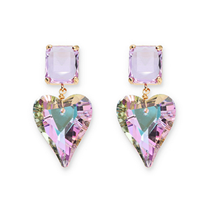 Ohrringe / Ohrstecker aus Kristallglas Rechteck-Herz Lavender-multicolor AB coating